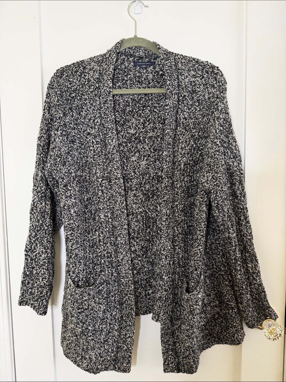 American Eagle Outfitters Black and White Marled Open-Front Cardigan